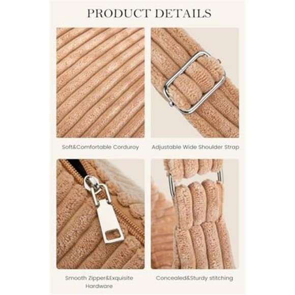 Women Corduroy Hobo Bag Adjustable Strap Shoulder Bag Crossbody Bag - Picture 5 of 7